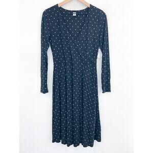NEW Old Navy Women's Faux Wrap Surplice Gray Polka Dot Jersey Dress size Medium